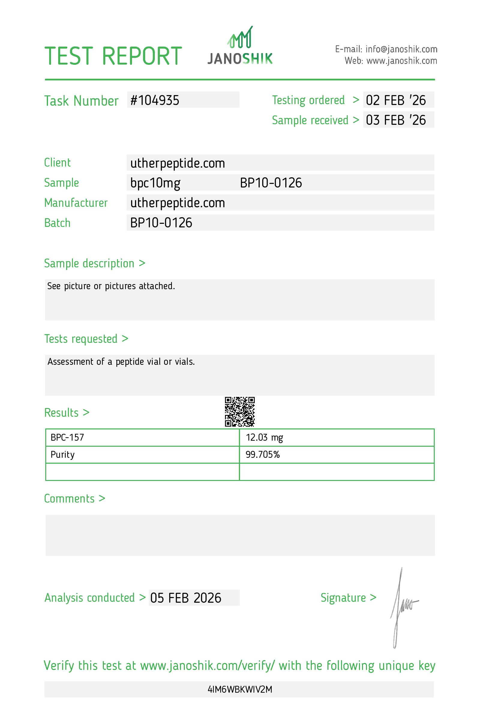 Certificate of Analysis – BPC-157 10mg