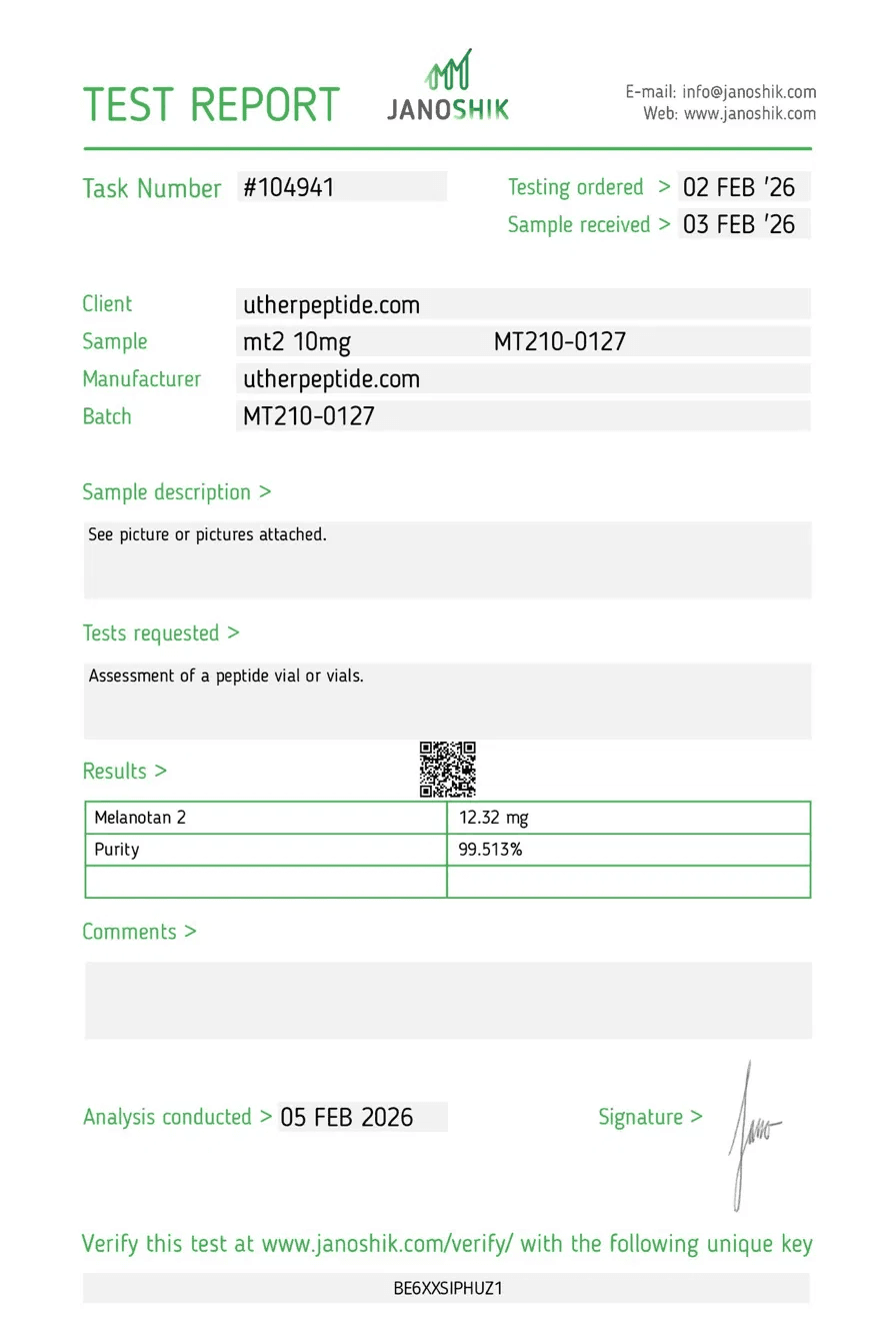 Certificate of Analysis – Melanotan 2 (MT2) 10mg