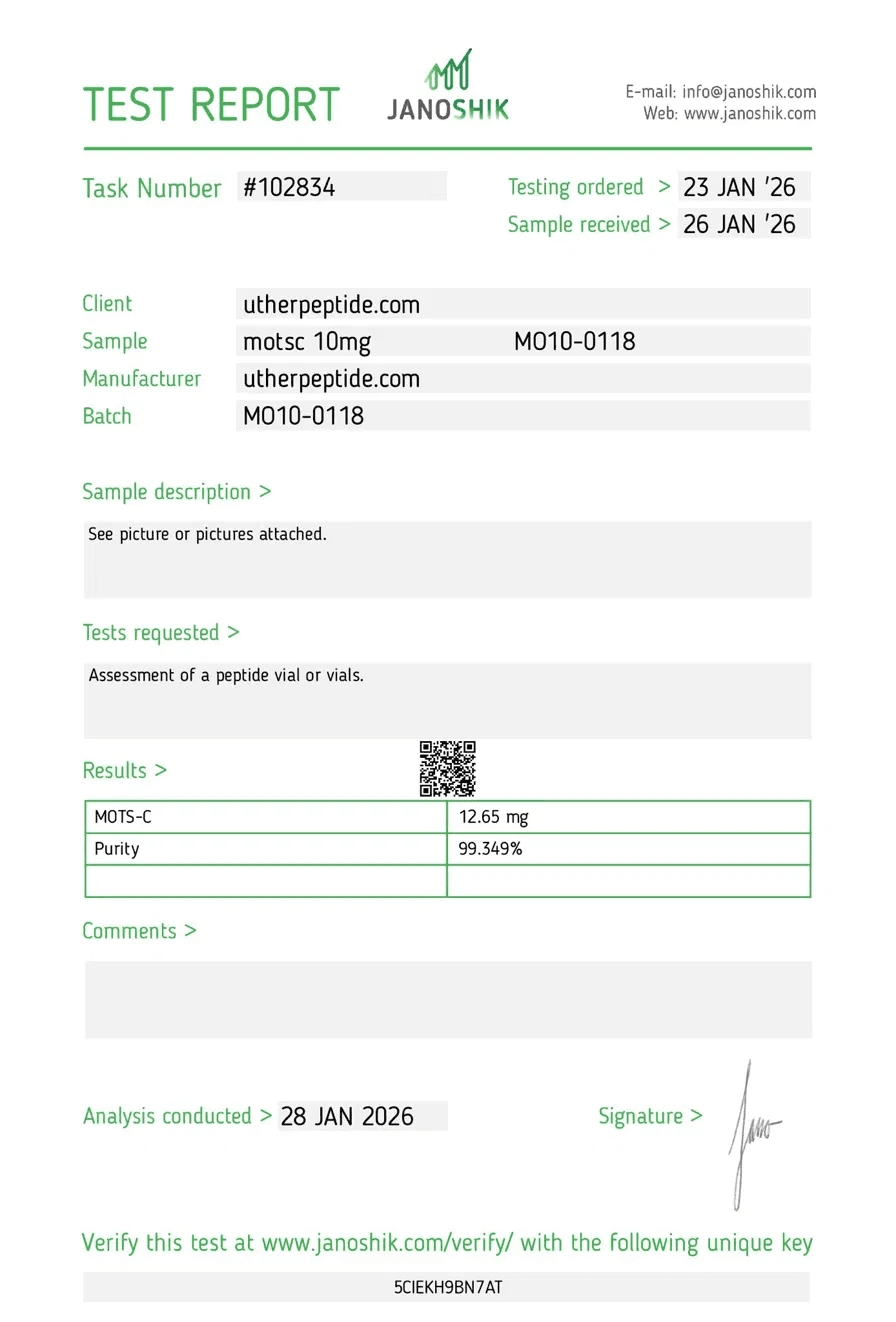 Certificate of Analysis – MOTS-C 10mg