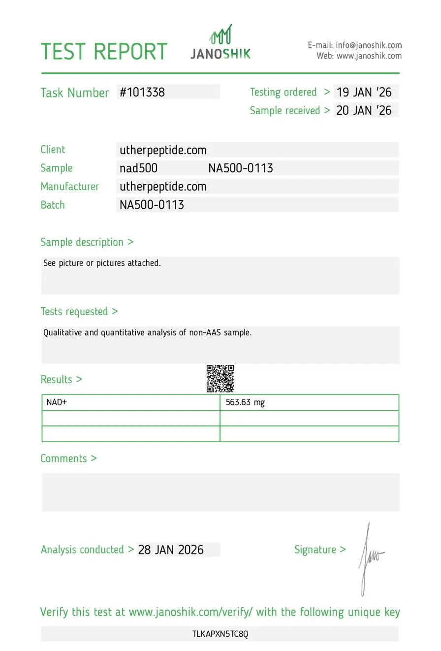 Certificate of Analysis – NAD+ 500mg
