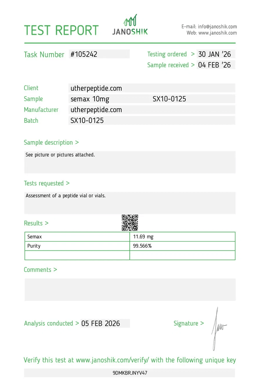 Certificate of Analysis – Semax 10mg