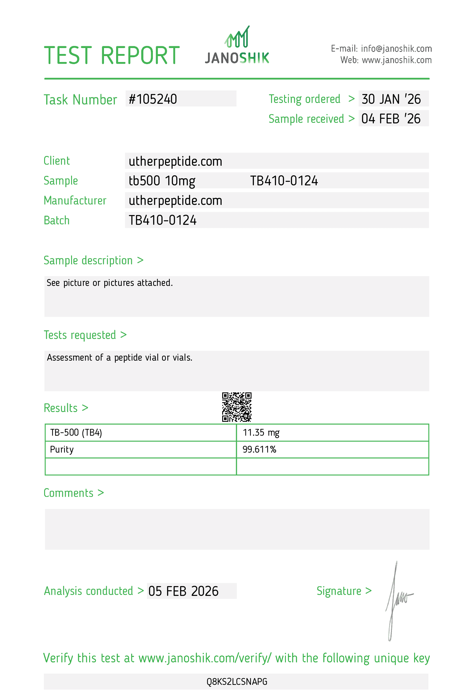 Certificate of Analysis – TB-500 10mg